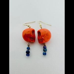 Unique Skull Dangle Earrings with Colorful Beads